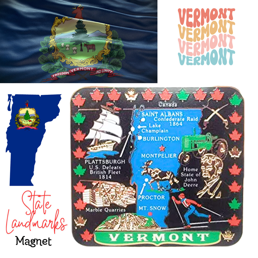 Vermont State Landmarks Brass Magnet Travel Souvenir